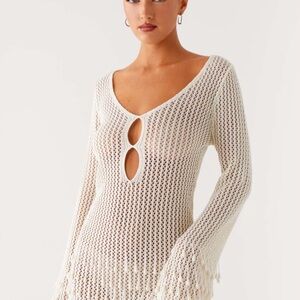 Peppermayo exclusive majestic beaded crochet mini dress ivory xs small